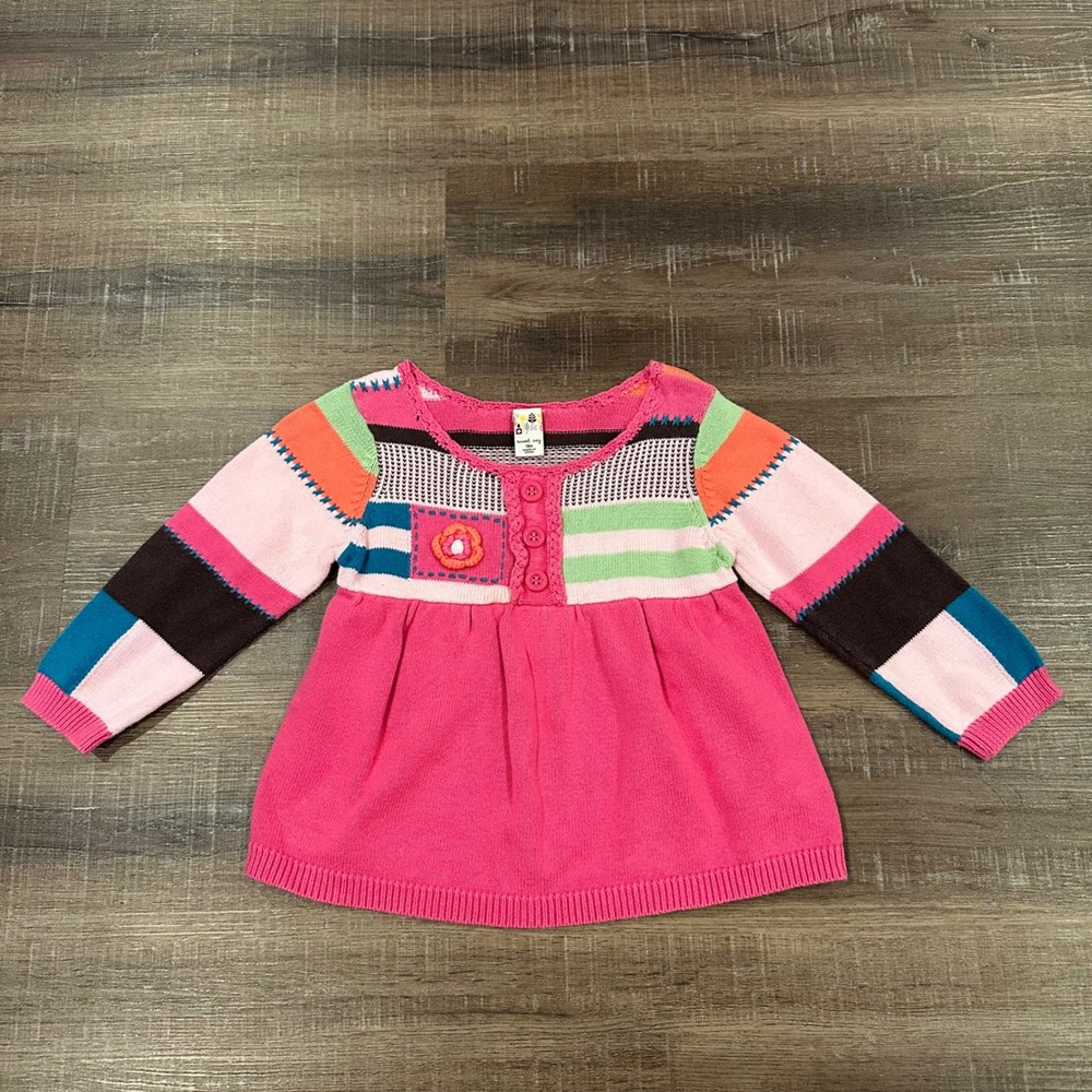 Sweet Ivy Baby Girls Pink Striped Patchwork Knit Sweater Tunic Top 18m